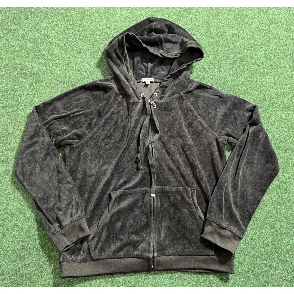 Juicy‎ Couture Y2K Full Zip Hoodie Velour Vintage Crystal Studded Gold Black L